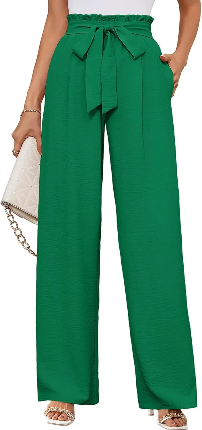KORSIS Women's Wide Leg Lounge Pants Lightweight High Waisted Loose Work Elastic Casual Outfits Trousers with Pockets (S-2XL)