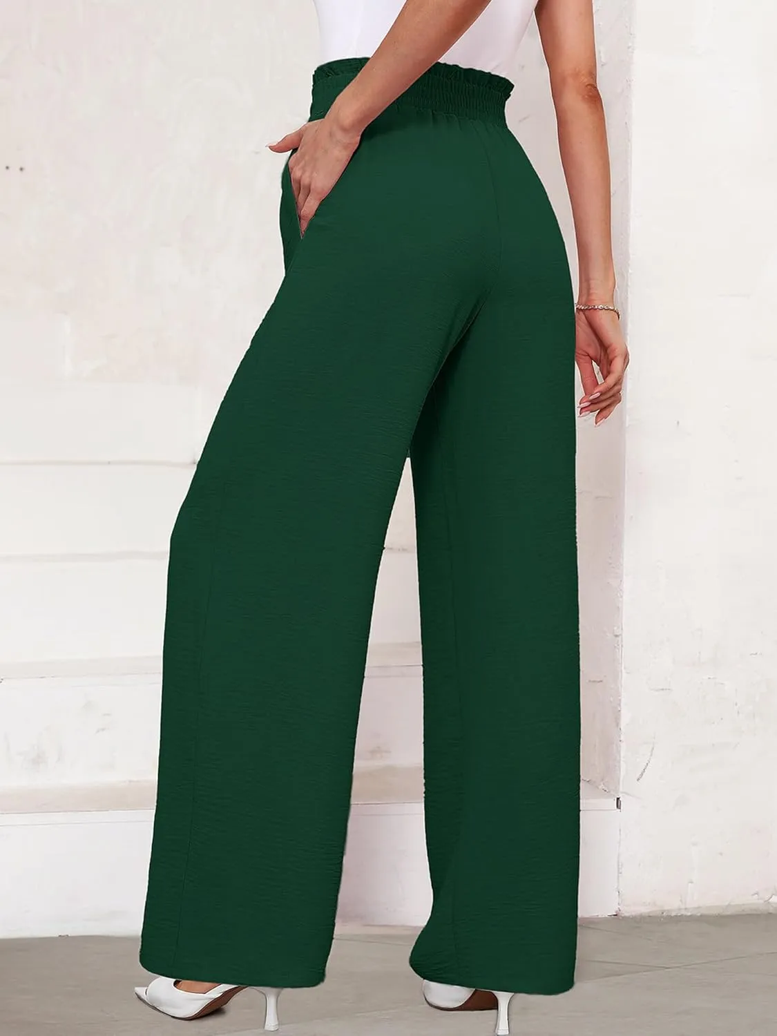 KORSIS Women's Wide Leg Lounge Pants Lightweight High Waisted Loose Work Elastic Casual Outfits Trousers with Pockets (S-2XL)