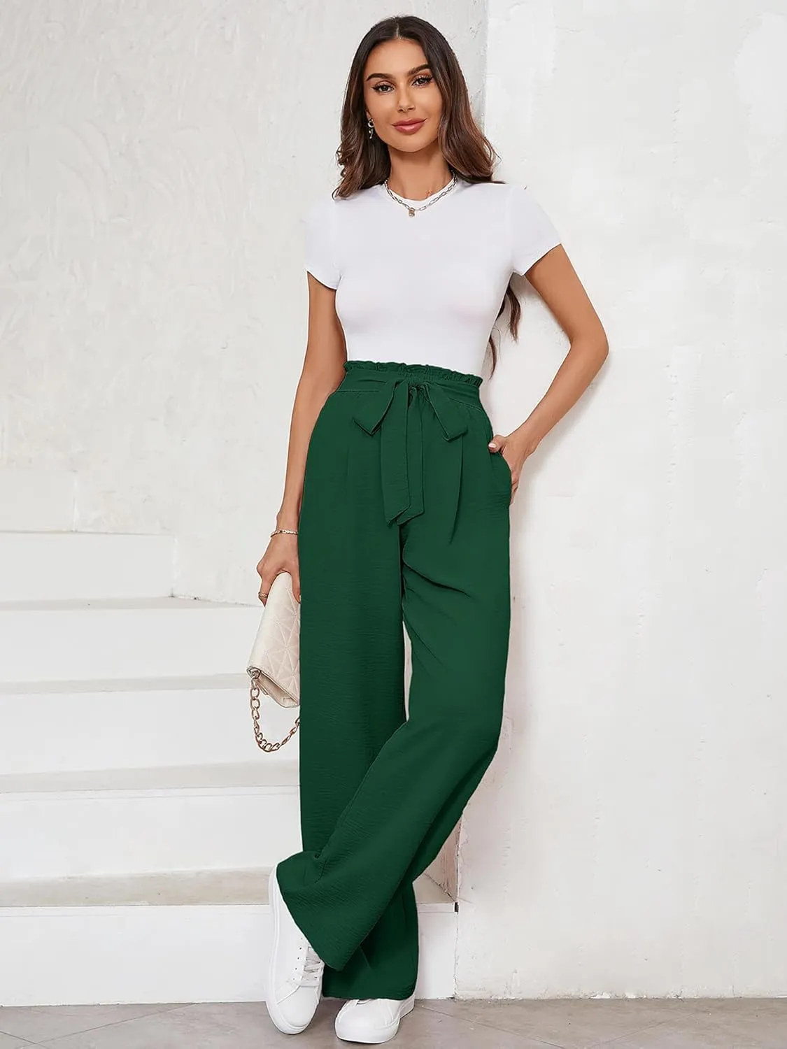 KORSIS Women's Wide Leg Lounge Pants Lightweight High Waisted Loose Work Elastic Casual Outfits Trousers with Pockets (S-2XL)