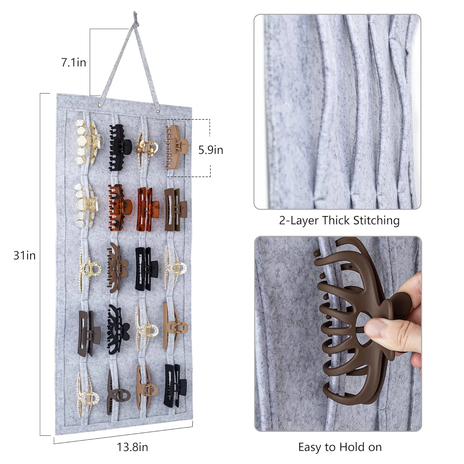 Large Hair Claw Clip Organizer Holder, Hanging Claw Clips Storage for Women Girls, Hair Clip Stand Holder for Wall, Door, Closet, Big Claw Clip Display for Teen Girls