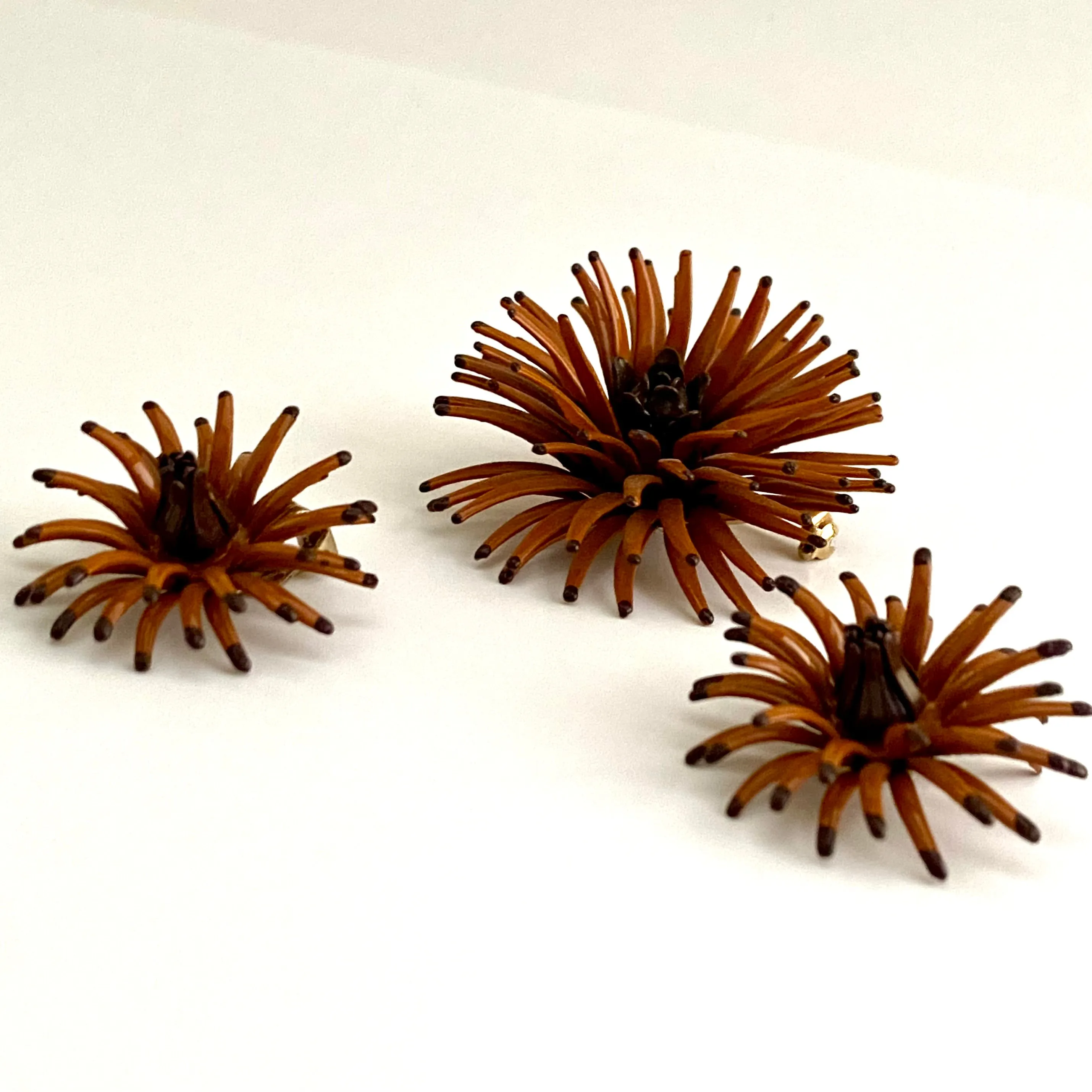 Late 60s/ Early 70s Enamel Flower Brooch & Earring Set