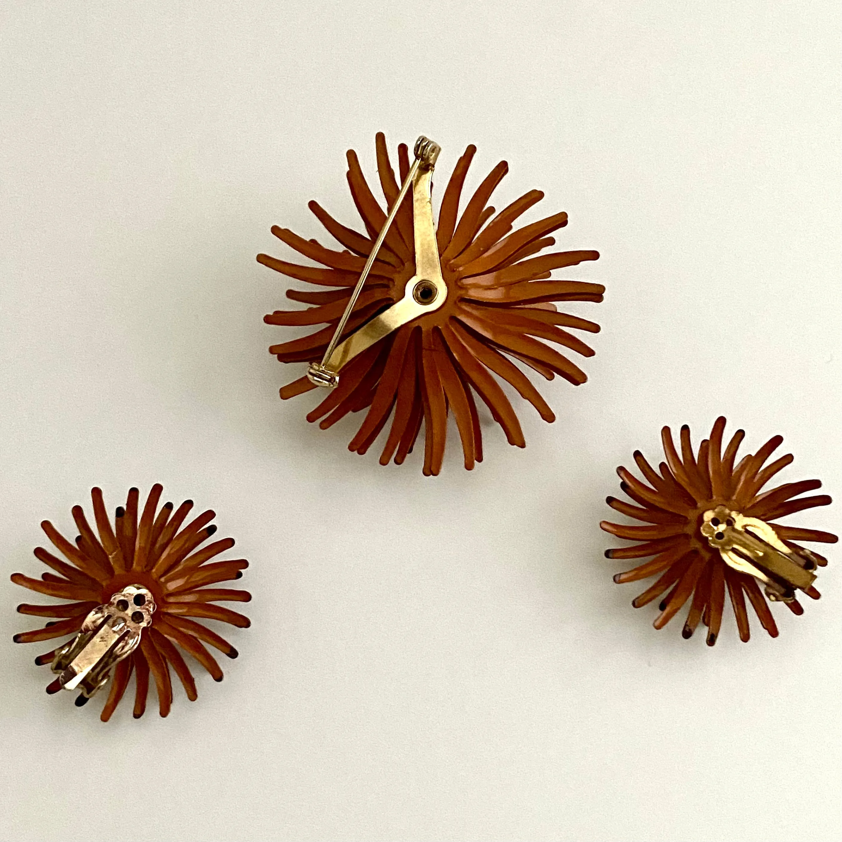 Late 60s/ Early 70s Enamel Flower Brooch & Earring Set