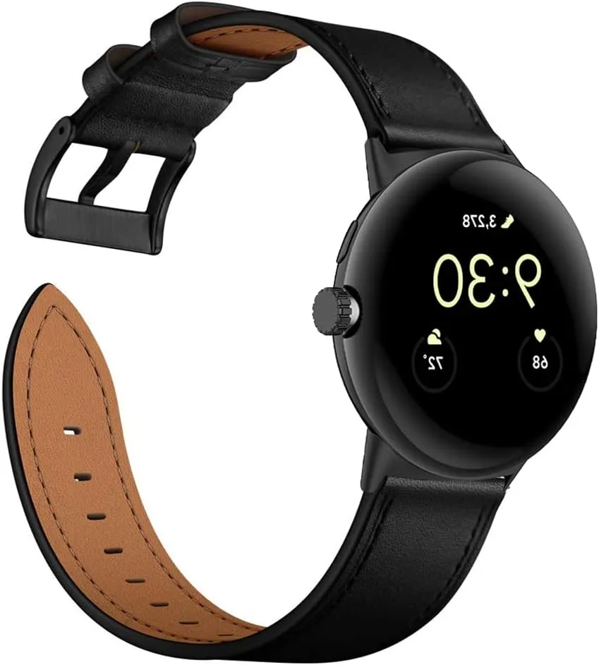 Leather Bands Compatible for Google Pixel Watch Band Leather for Men, Pixel Watch Wristband Adjustable Clasp Strap for Google Pixel Watch