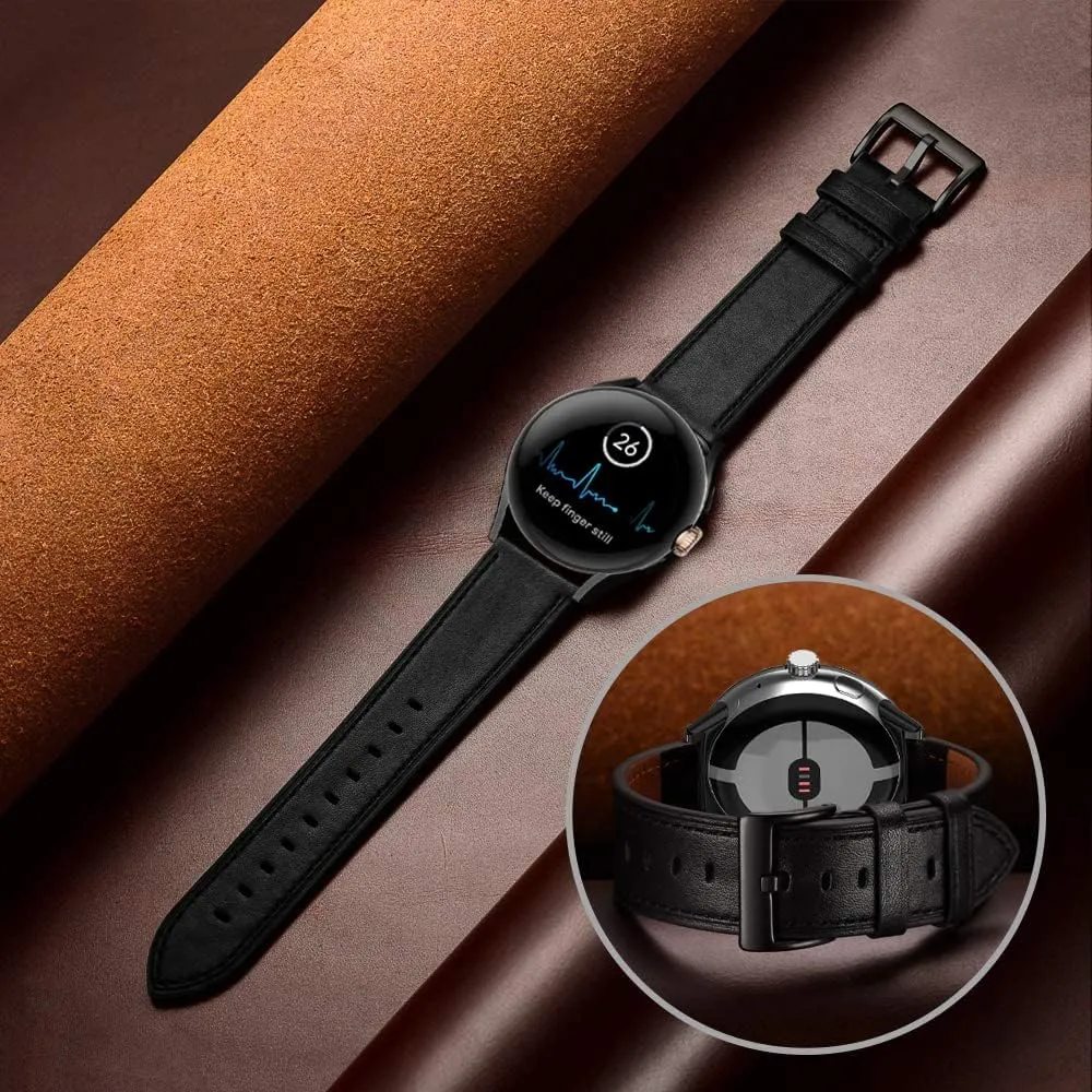 Leather Bands Compatible for Google Pixel Watch Band Leather for Men, Pixel Watch Wristband Adjustable Clasp Strap for Google Pixel Watch
