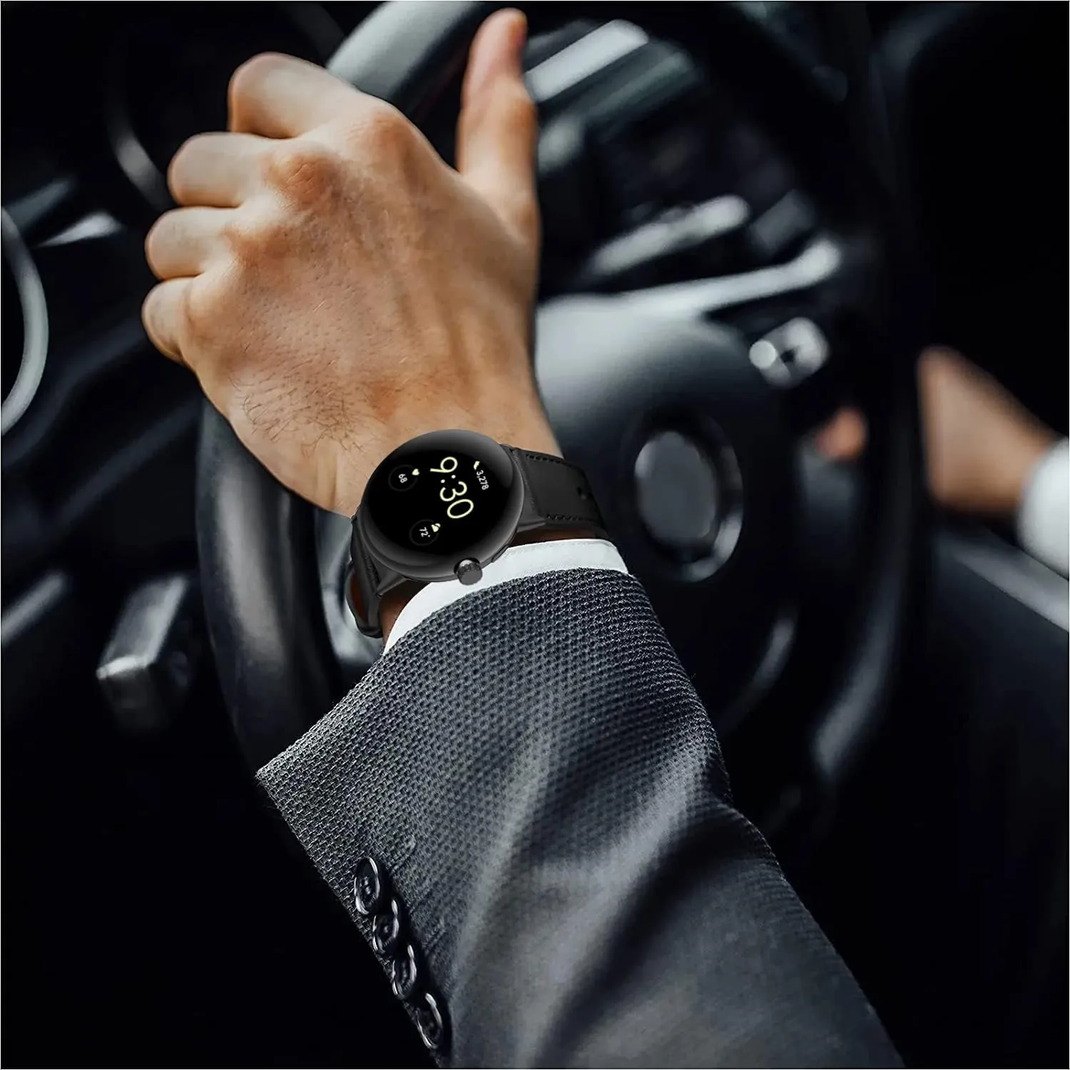 Leather Bands Compatible for Google Pixel Watch Band Leather for Men, Pixel Watch Wristband Adjustable Clasp Strap for Google Pixel Watch