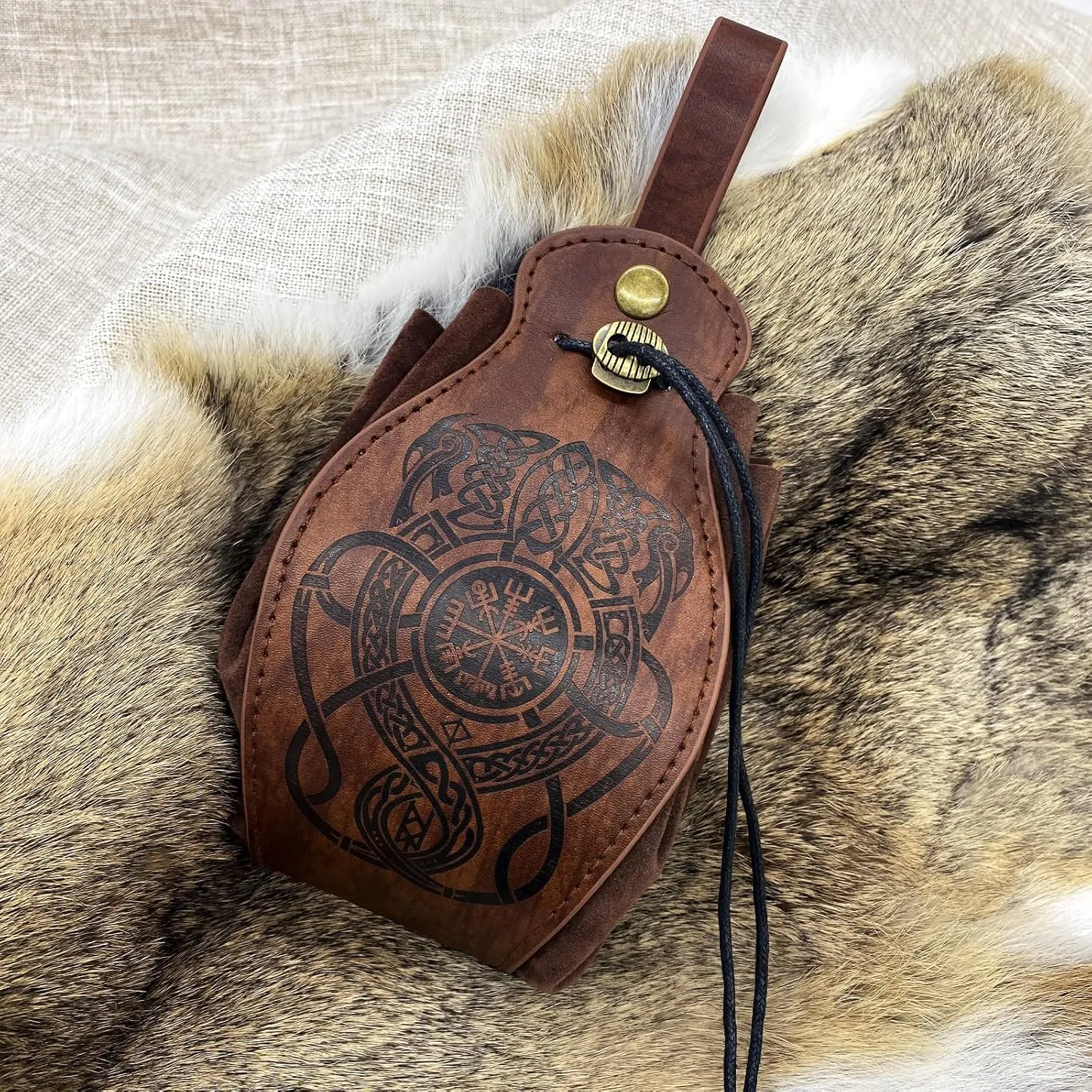 Leather Belt Pouch Medieval Vintage Renaissance Viking LARP Cosplay Costumes Drawstring Coin Purse Phone Holder Waist Bag (Dragon)