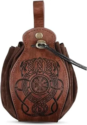 Leather Belt Pouch Medieval Vintage Renaissance Viking LARP Cosplay Costumes Drawstring Coin Purse Phone Holder Waist Bag (Dragon)