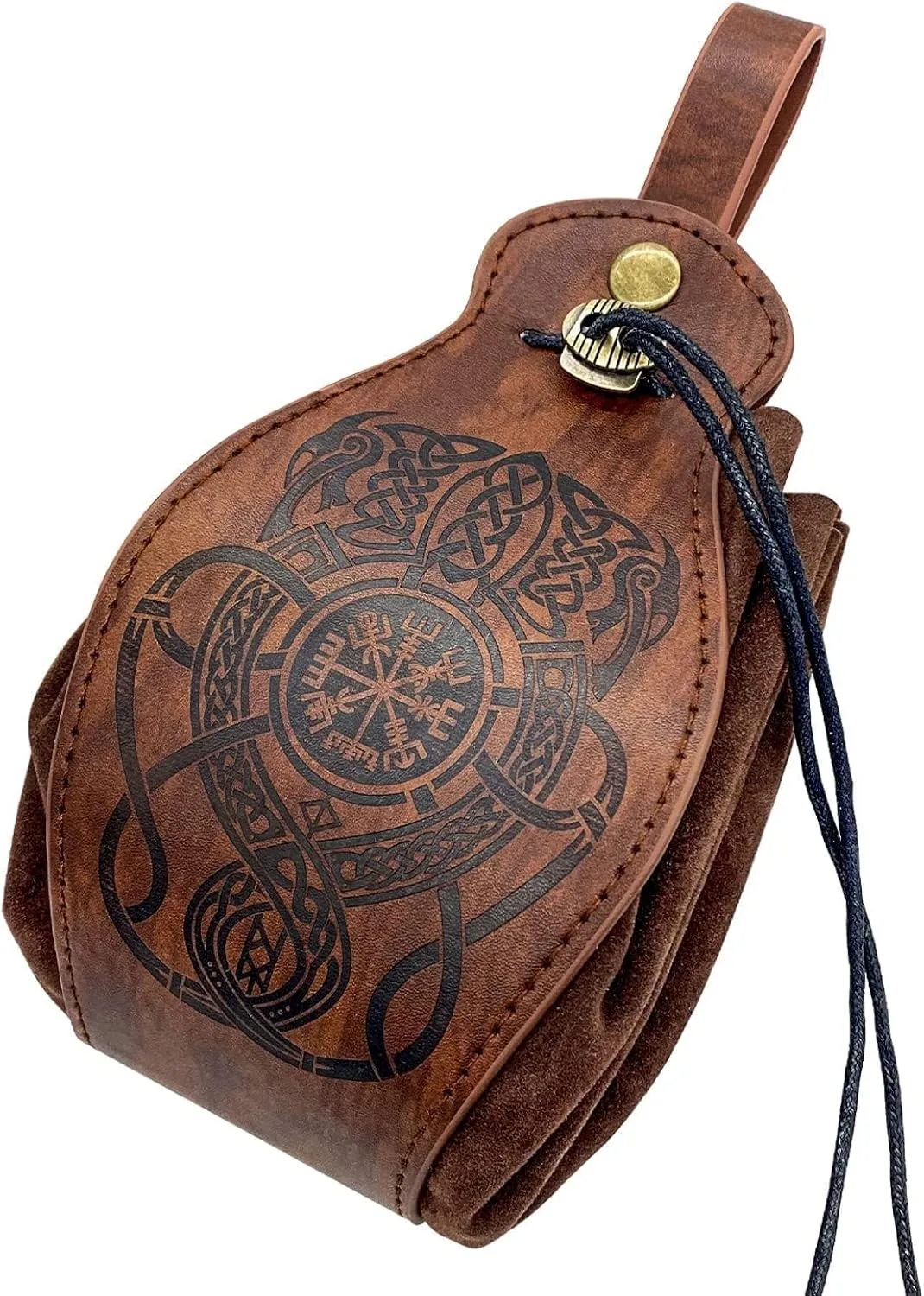 Leather Belt Pouch Medieval Vintage Renaissance Viking LARP Cosplay Costumes Drawstring Coin Purse Phone Holder Waist Bag (Dragon)