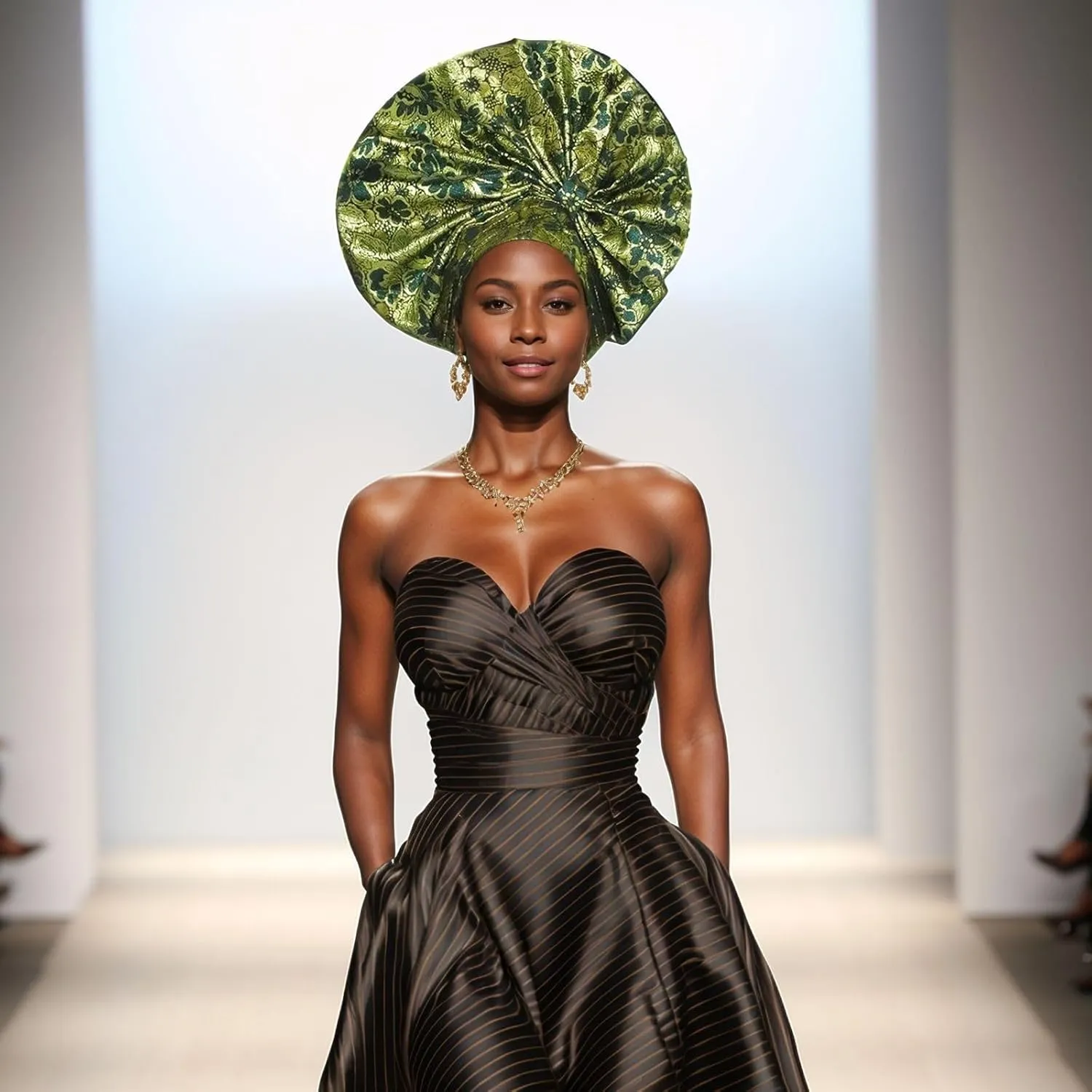 Nigerian hat Handmade Brocade Folding Fan Gorgeous African Women's Headscarf hat, Suitable for Wedding Parties