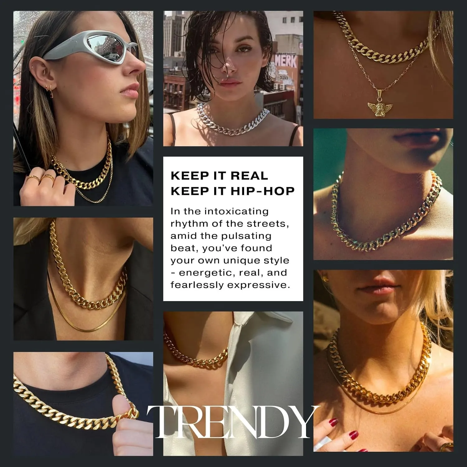 NOKMIT Chunky Cuban Link Curb Chain Necklace for Women Men Dainty 18K Gold Silver Tone Choker Thick Trendy Statement Diamond Cut Punk Hip Hop Cuban Chain Jewelry Gifts Unisex Size 5mm/9mm/13mm/16mm