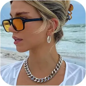 NOKMIT Chunky Cuban Link Curb Chain Necklace for Women Men Dainty 18K Gold Silver Tone Choker Thick Trendy Statement Diamond Cut Punk Hip Hop Cuban Chain Jewelry Gifts Unisex Size 5mm/9mm/13mm/16mm