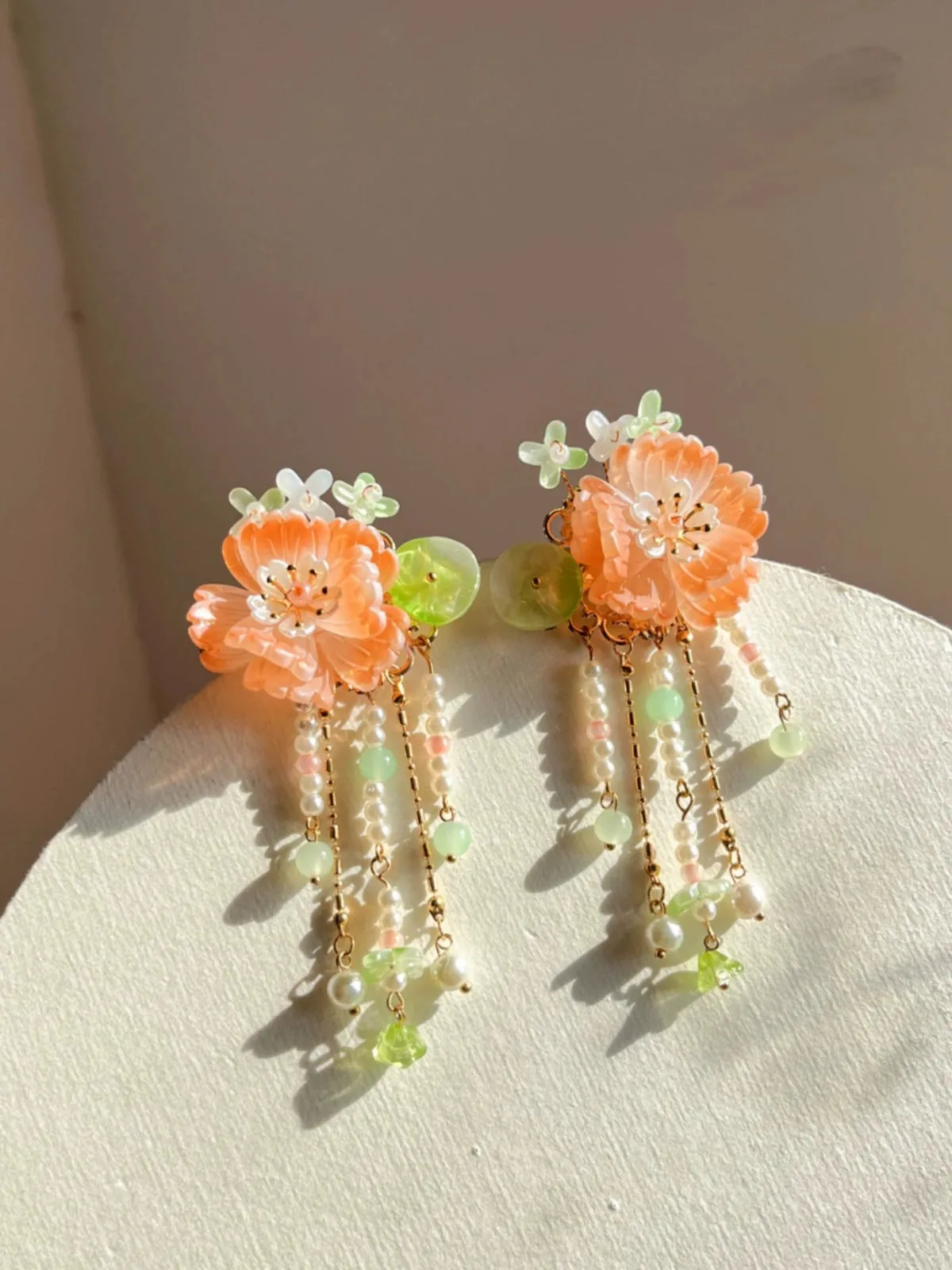 Nuan Ju 暖橘 Warm Orange Floral Pearl Hair Clips