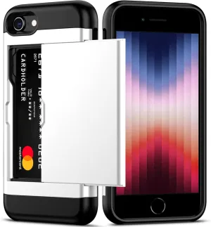 Nvollnoe for iPhone SE Case 2022/iPhone SE 2020/7/8 Case with Card Holder Heavy Duty Protective Dual Layer Shockproof Hidden Card Slot Slim Wallet Case for iPhone SE 3rd/2nd/7/8-4.7''(White)