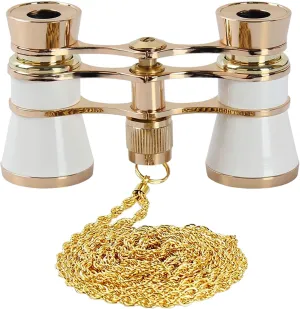 Opera Glasses Binoculars 3X25,Mini Binocular Compact Lightweight,with Chain for Adults Kids Women in Musical Concert (White with Chain)