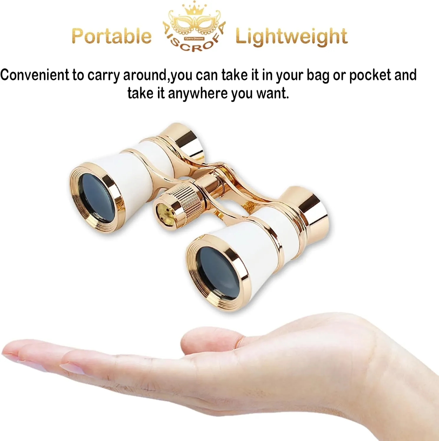Opera Glasses Binoculars 3X25,Mini Binocular Compact Lightweight,with Chain for Adults Kids Women in Musical Concert (White with Chain)