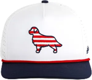 Patriotic Dog Baseball Cap, Golf Hat, Golden Retriever Hat, American Flag Hat Design, Snapback Hat White and Navy