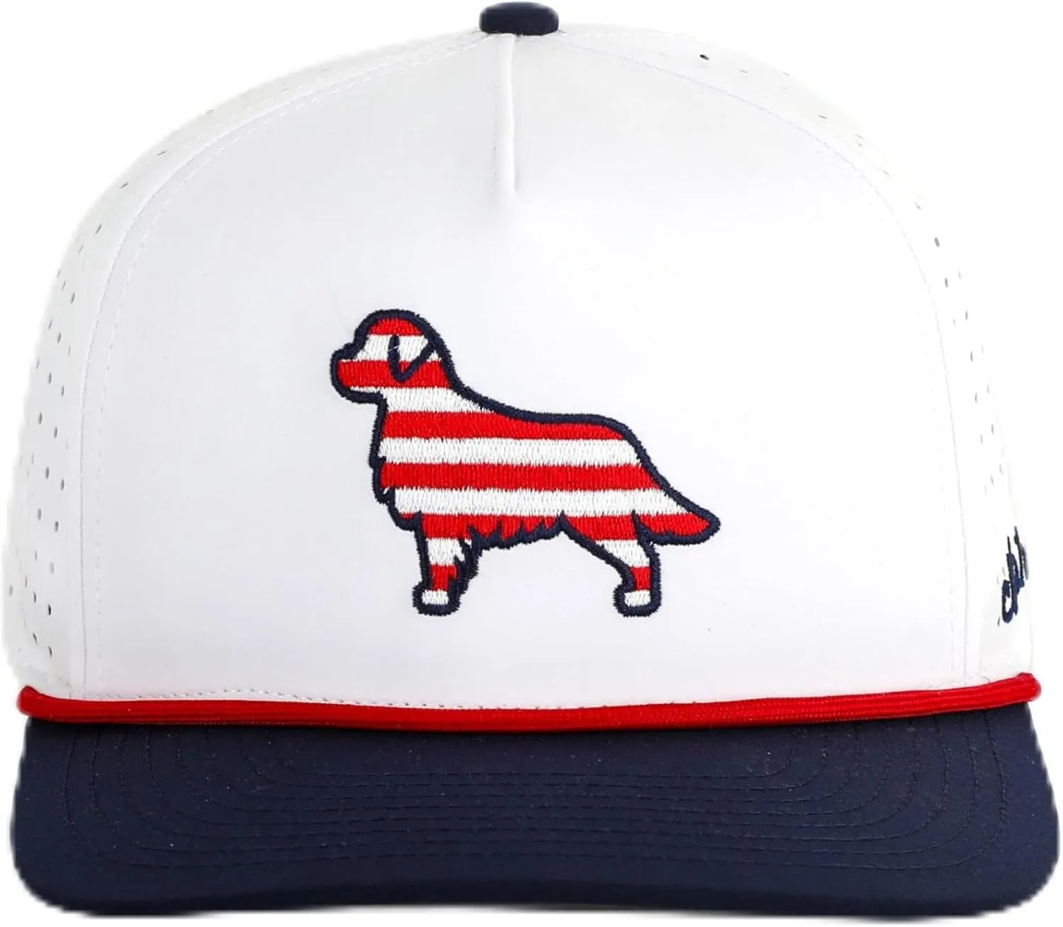 Patriotic Dog Baseball Cap, Golf Hat, Golden Retriever Hat, American Flag Hat Design, Snapback Hat White and Navy