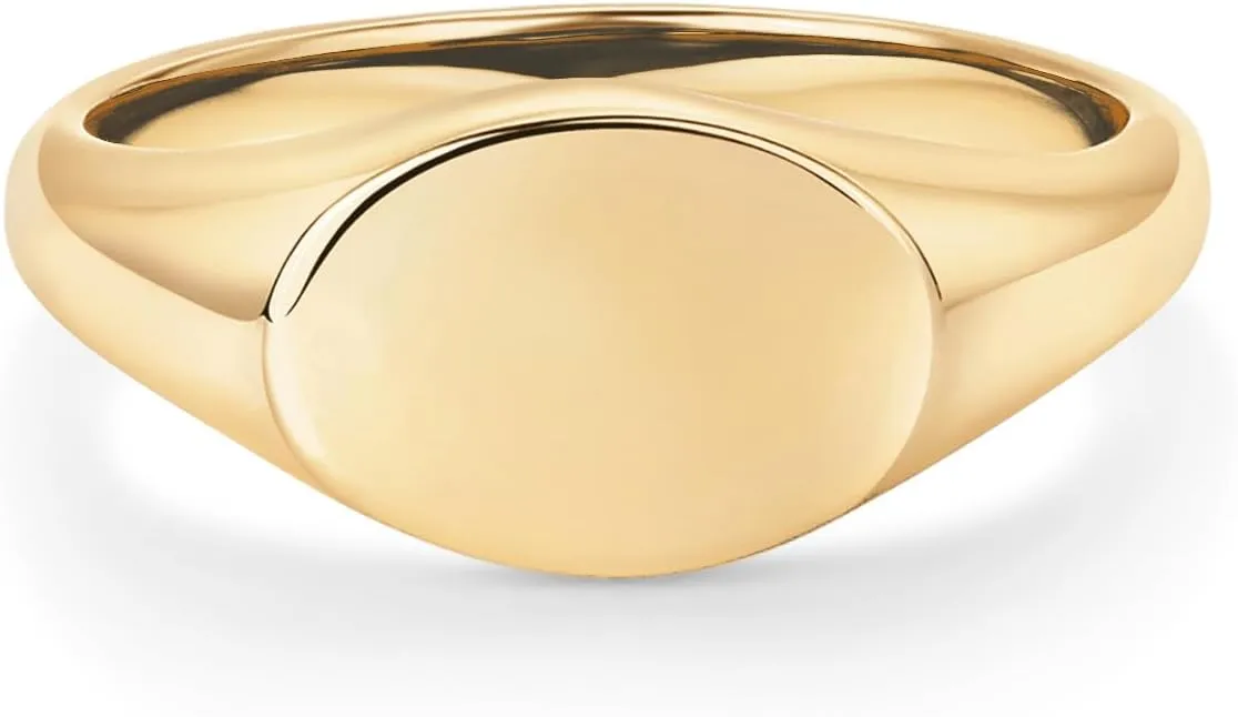 PAVOI 14K Gold Plated Pinky Signet Ring for Women | Lightweight Statement Bands | Chunky Signet Stackable Rings