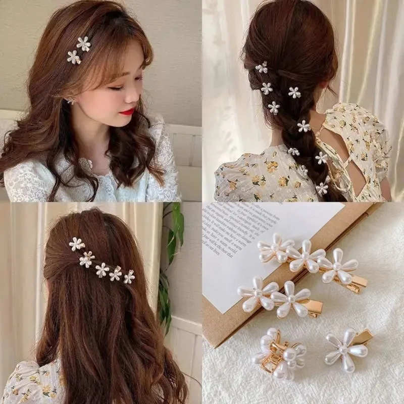 pearl claw Mini Hair Barrettes for Women Girls, Sweet Artificial Pearl Hair Clips, Flower Pins Clips for kids, girls (12 pieces, White)