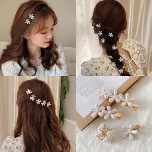 pearl claw Mini Hair Barrettes for Women Girls, Sweet Artificial Pearl Hair Clips, Flower Pins Clips for kids, girls (12 pieces, White)