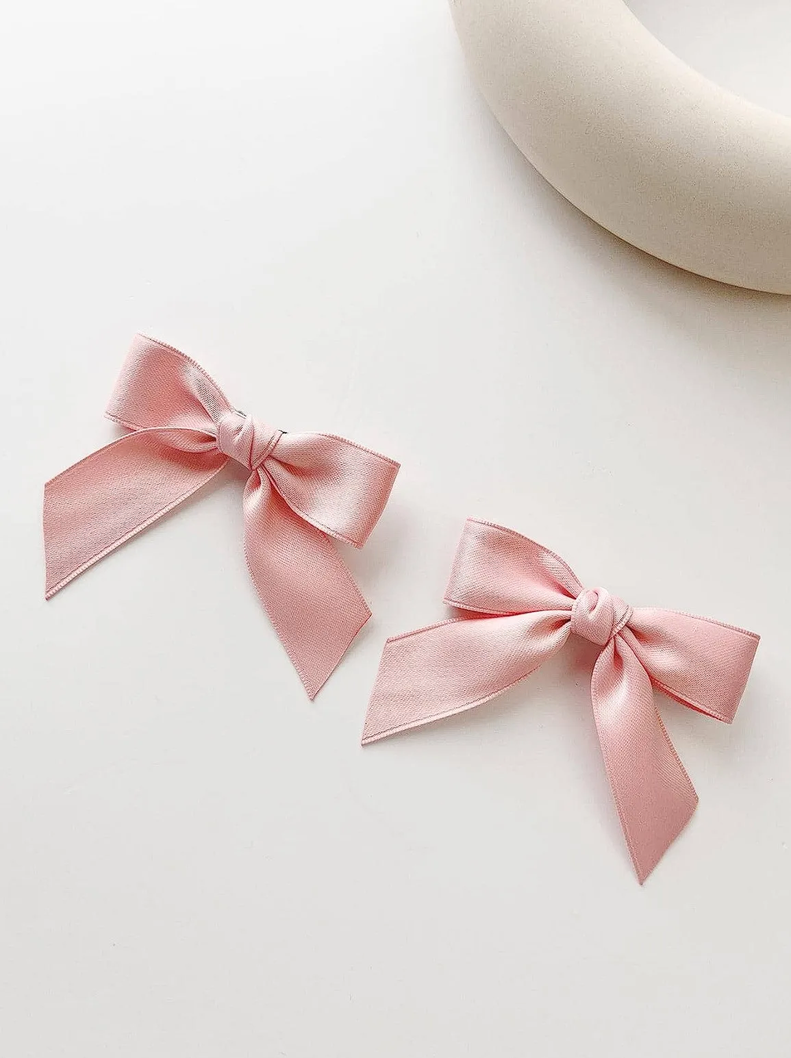 Pink Satin Bow Hair Clip Set