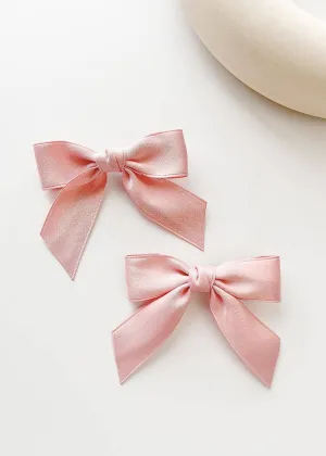 Pink Satin Bow Hair Clip Set