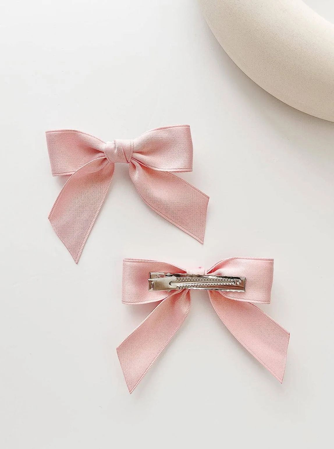 Pink Satin Bow Hair Clip Set