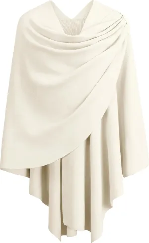 PULI Womens Large Cross Front Poncho Sweater Wrap Topper Knitted Elegant Shawls Cape for Fall Winter