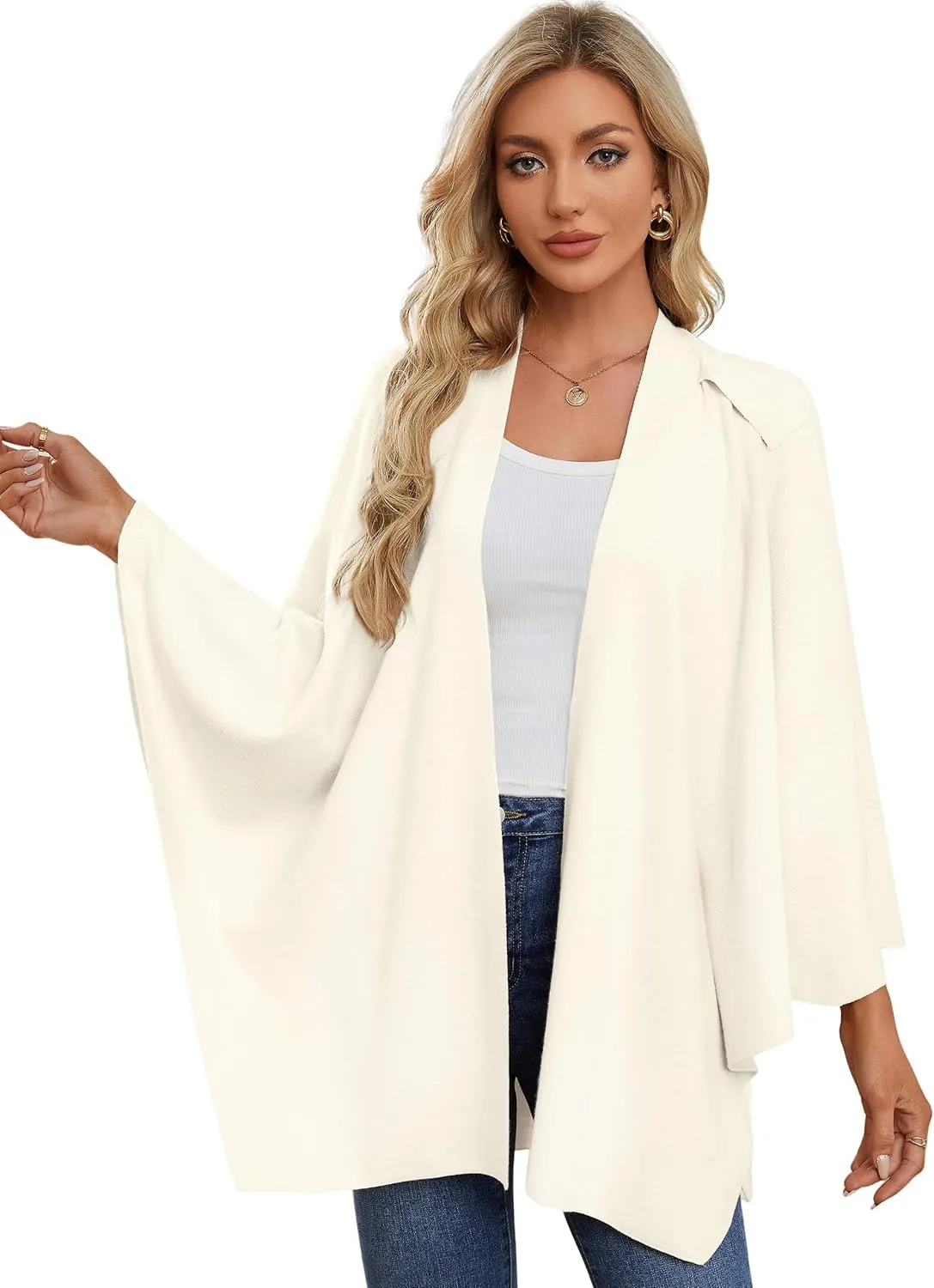 PULI Womens Large Cross Front Poncho Sweater Wrap Topper Knitted Elegant Shawls Cape for Fall Winter