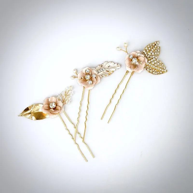 "Genevieve" - Bohemian Gold Bridal Headband, Hair Comb and Hair Pins Set