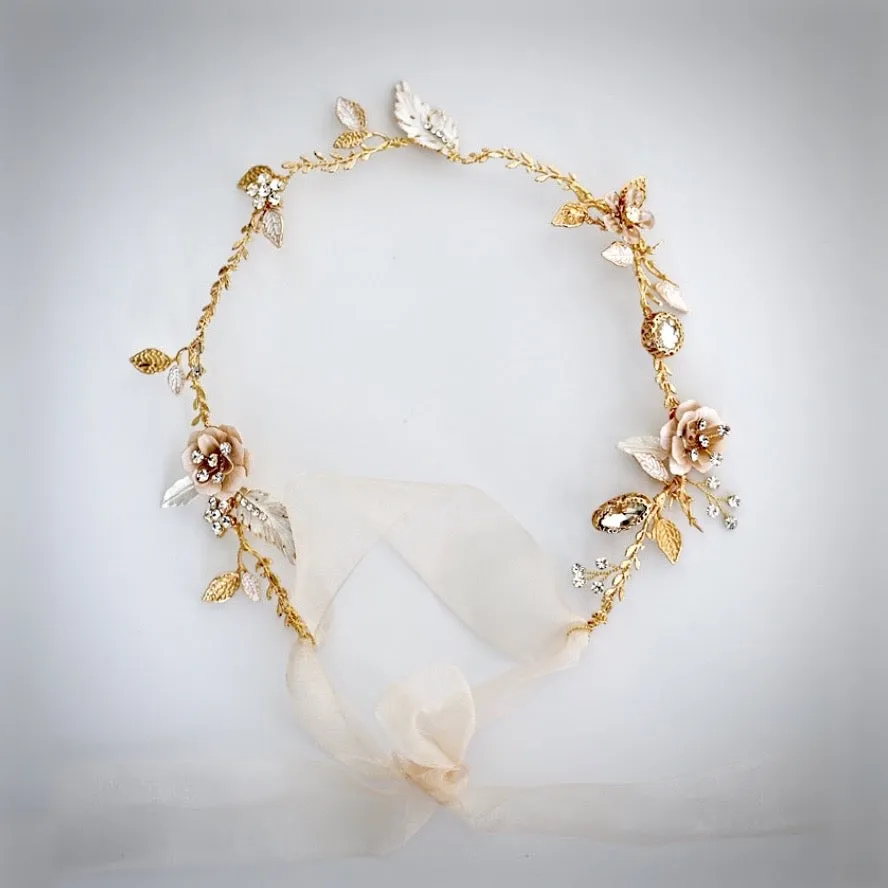 "Genevieve" - Bohemian Gold Bridal Headband, Hair Comb and Hair Pins Set