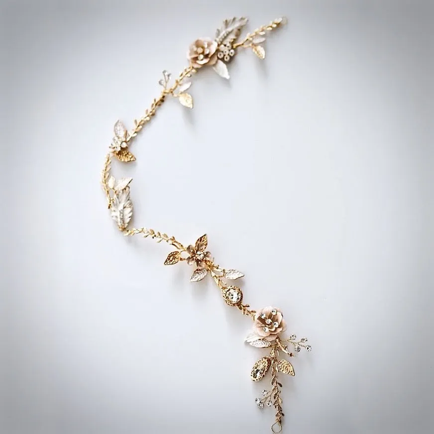 "Genevieve" - Bohemian Gold Bridal Headband, Hair Comb and Hair Pins Set