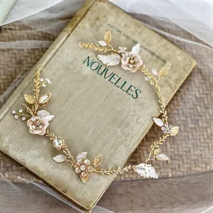 "Genevieve" - Bohemian Gold Bridal Headband, Hair Comb and Hair Pins Set