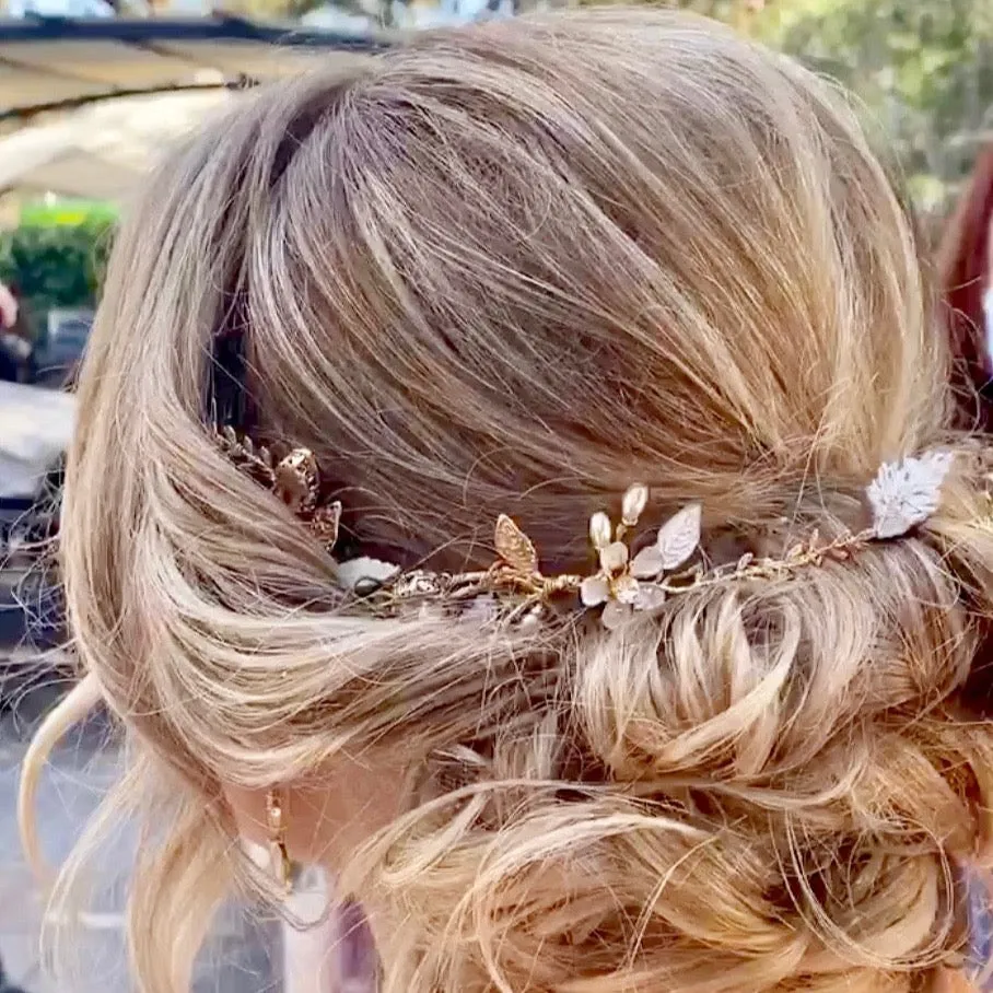 "Genevieve" - Bohemian Gold Bridal Headband, Hair Comb and Hair Pins Set