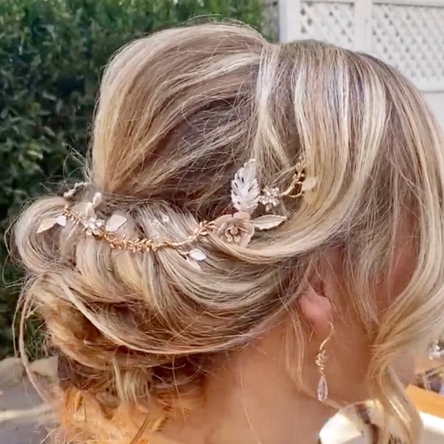 "Genevieve" - Bohemian Gold Bridal Headband, Hair Comb and Hair Pins Set