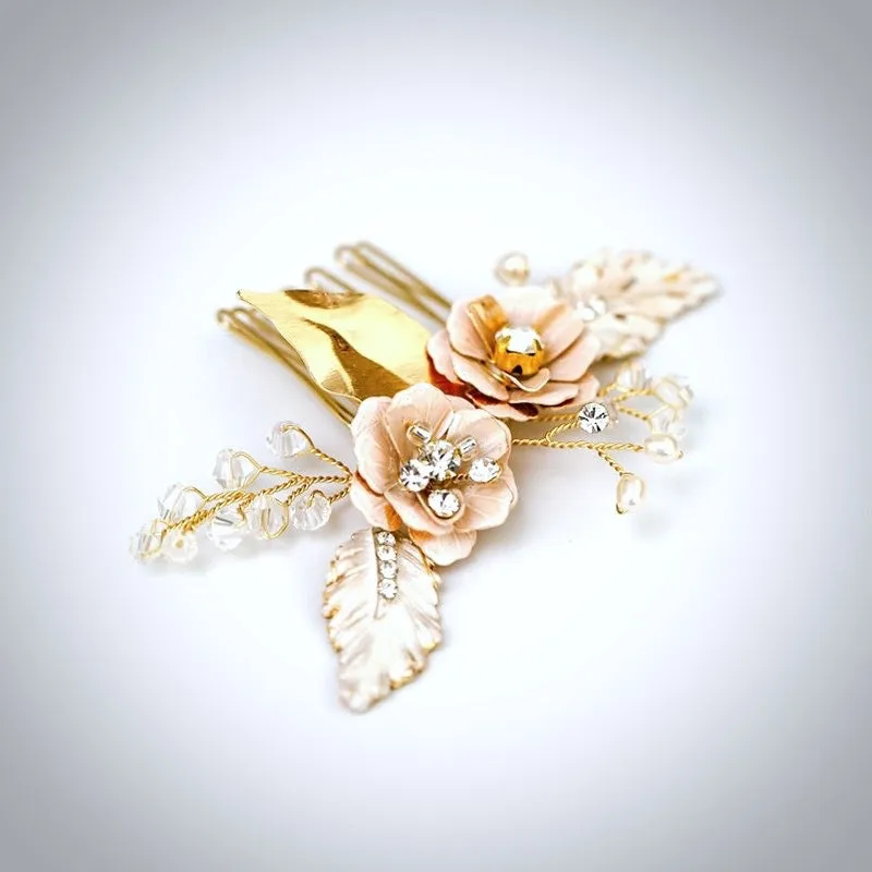 "Genevieve" - Bohemian Gold Bridal Headband, Hair Comb and Hair Pins Set