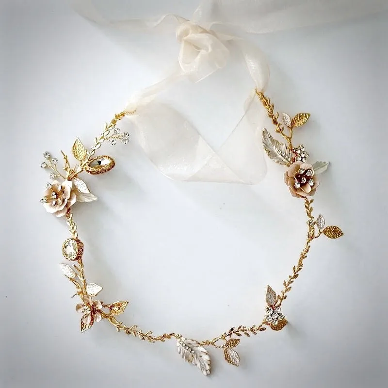 "Genevieve" - Bohemian Gold Bridal Headband, Hair Comb and Hair Pins Set