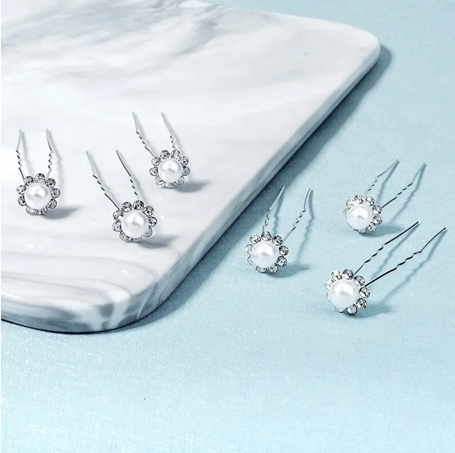 "Leia" - Pearl and Crystal Bridal Hair Pins - Set of 10