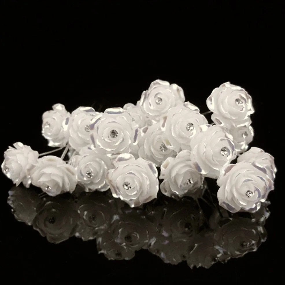 "Leia" - Pearl and Crystal Bridal Hair Pins - Set of 10