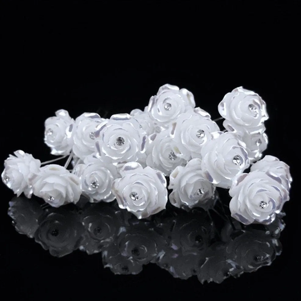 "Leia" - Pearl and Crystal Bridal Hair Pins - Set of 10