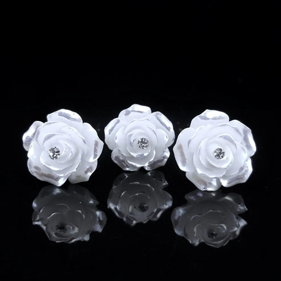 "Leia" - Pearl and Crystal Bridal Hair Pins - Set of 10