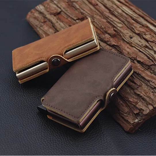 RFID Leather Button Close Business Credit Card Holder