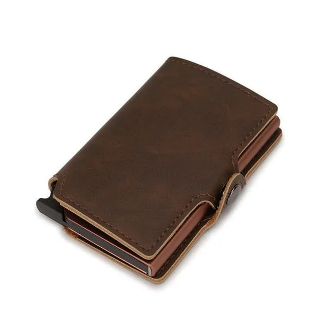 RFID Leather Button Close Business Credit Card Holder