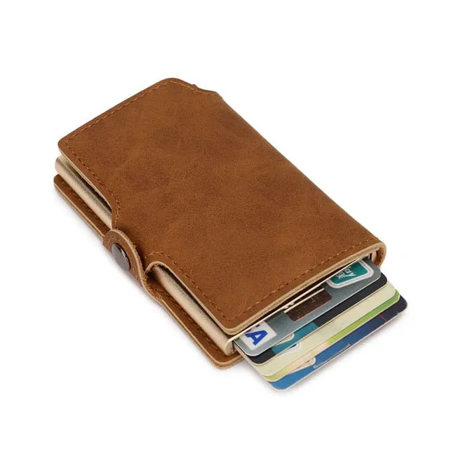 RFID Leather Button Close Business Credit Card Holder