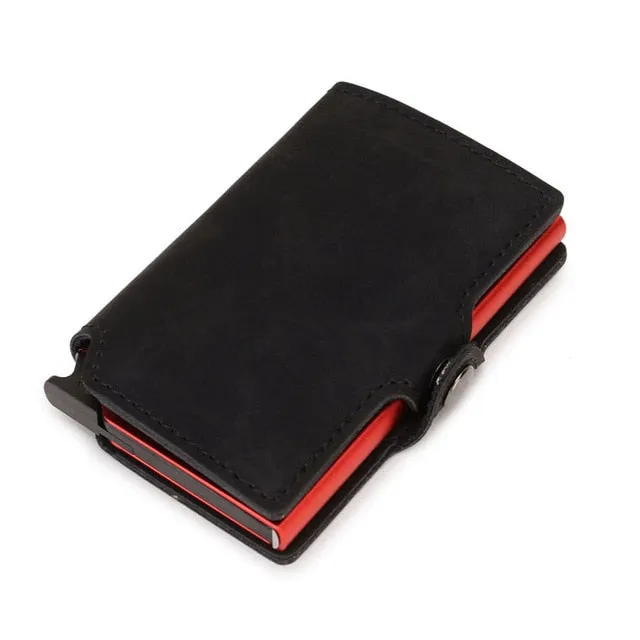 RFID Leather Button Close Business Credit Card Holder