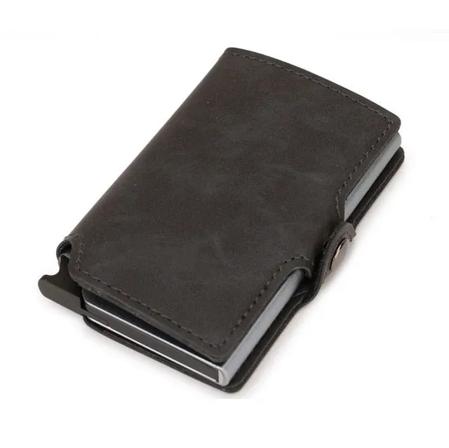 RFID Leather Button Close Business Credit Card Holder