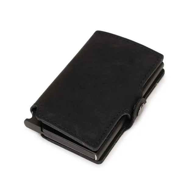 RFID Leather Button Close Business Credit Card Holder