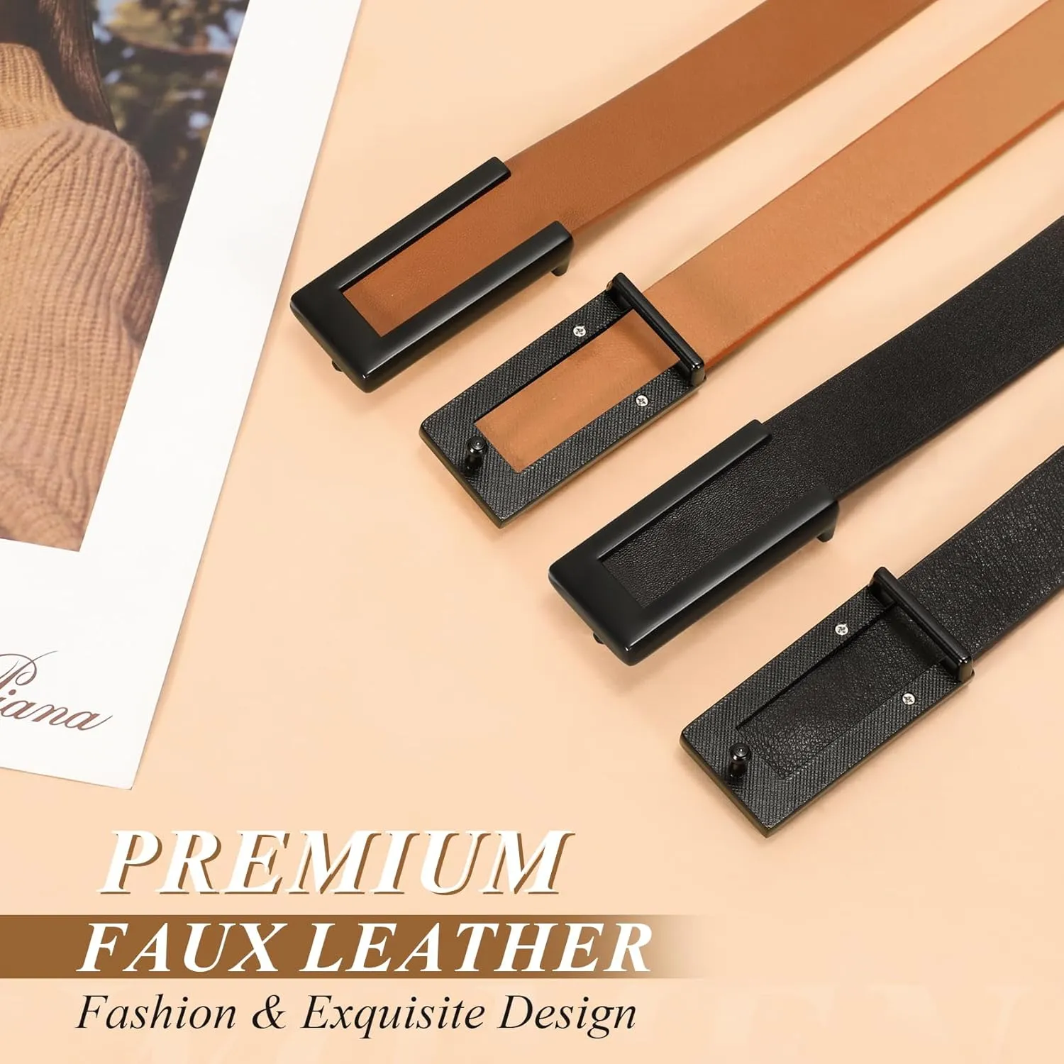 SANSTHS 2 Pack Skinny Leather Belts for Women, Ladies Thin Waist Belt for Dresses Jeans Pants with Gold Buckle