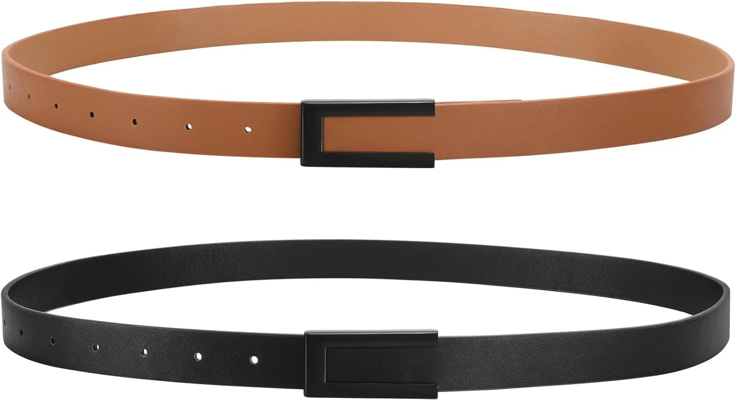 SANSTHS 2 Pack Skinny Leather Belts for Women, Ladies Thin Waist Belt for Dresses Jeans Pants with Gold Buckle
