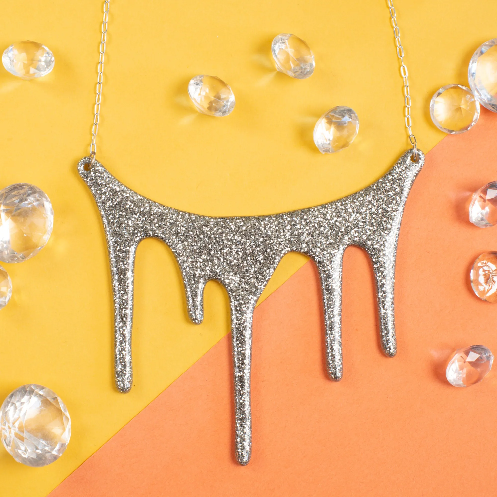 Silver Statement Necklace - Drip